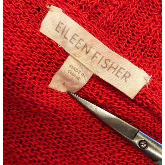 Eileen Fisher Cardigan Sweater Red Linen Blend Open Front Misses Size L - Picture 5 of 7